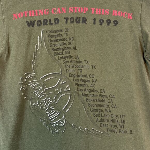 VTG Aerosmith Aero Force One Concert Tee World Tour 1999 Unisex Medium Green - Picture 4 of 7